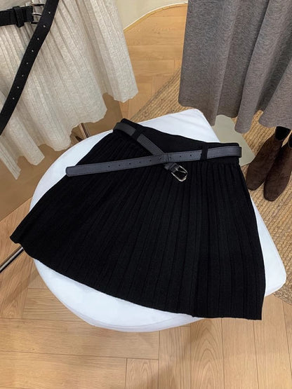 High Rise Solid Mini Pleated Flared Skirt