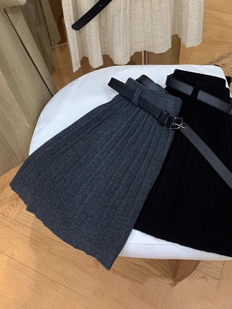 High Rise Solid Mini Pleated Flared Skirt