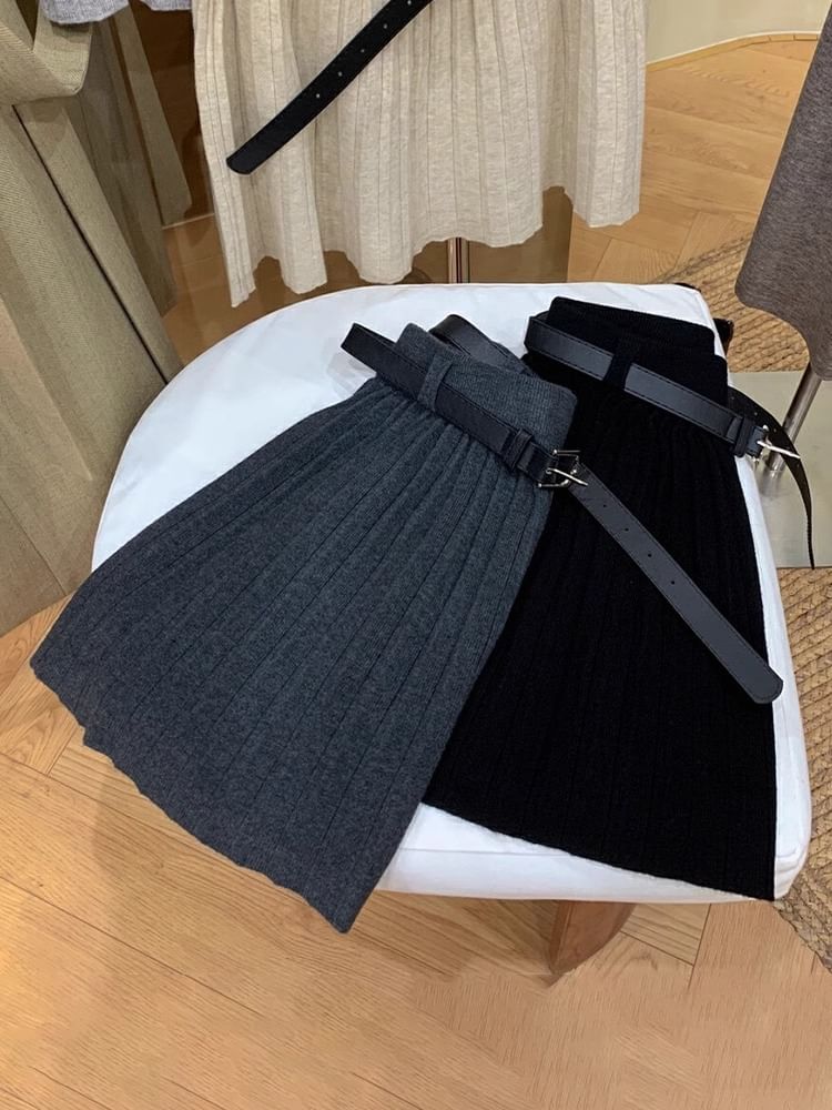 High Rise Solid Mini Pleated Flared Skirt