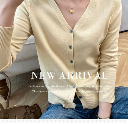 V-Neck Solid Knit Jacket