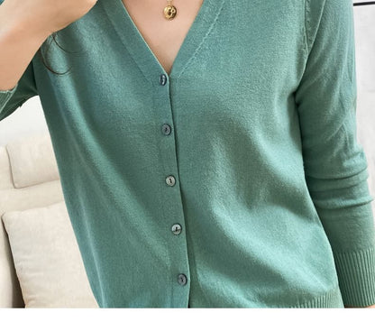 V-Neck Solid Knit Jacket