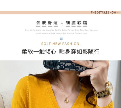V-Neck Solid Knit Jacket