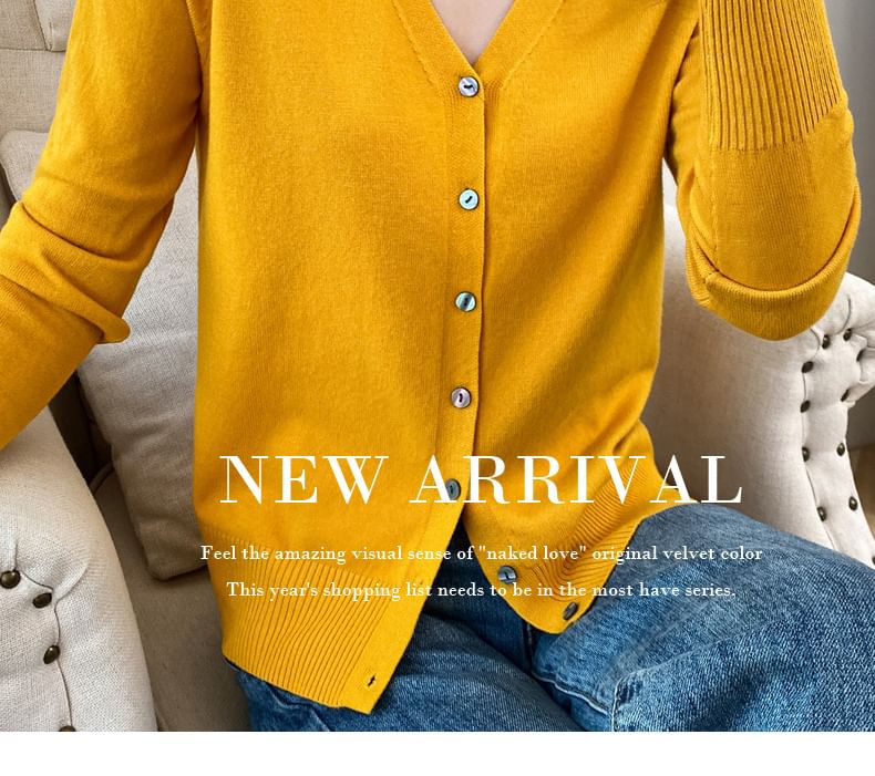 V-Neck Solid Knit Jacket