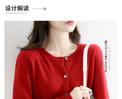 Long Sleeve Solid Button-Front Cardigan