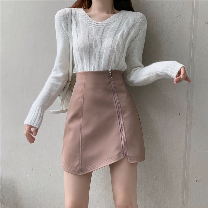 Asymmetric Pencil Skirt - High Waist Mini Length