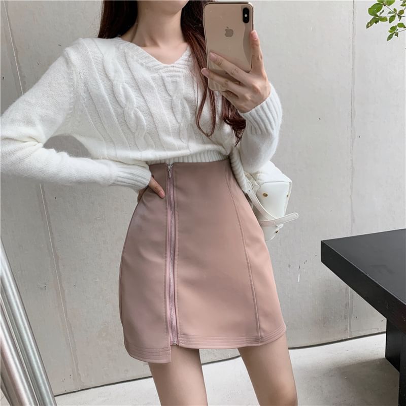 Asymmetric Pencil Skirt - High Waist Mini Length