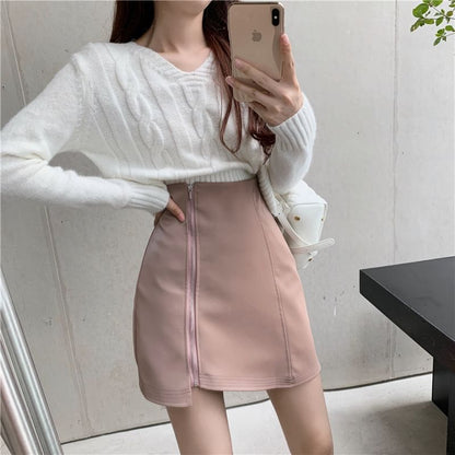 Asymmetric Pencil Skirt - High Waist Mini Length