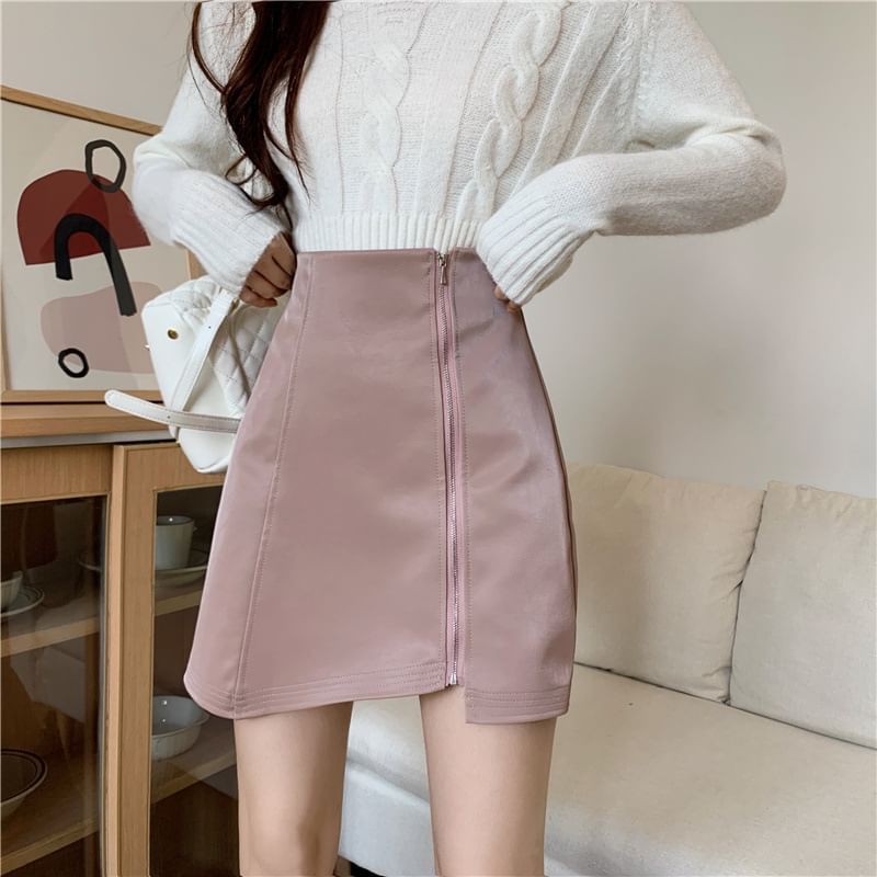 Asymmetric Pencil Skirt - High Waist Mini Length