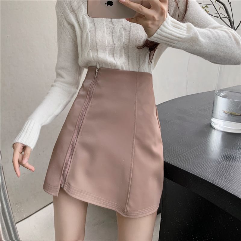 Asymmetric Pencil Skirt - High Waist Mini Length