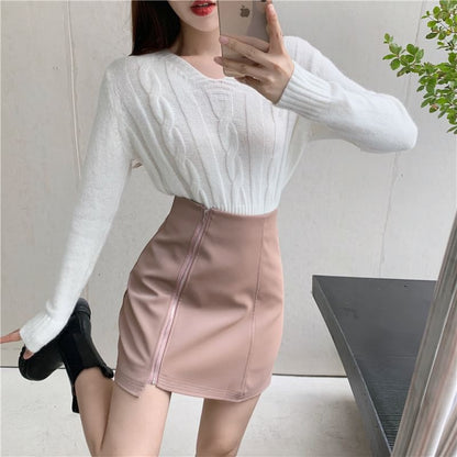 Asymmetric Pencil Skirt - High Waist Mini Length