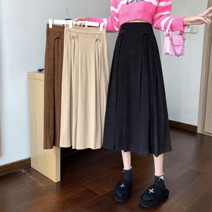 Accordion Pleated Midi Skirt - High Rise A-Line Solid