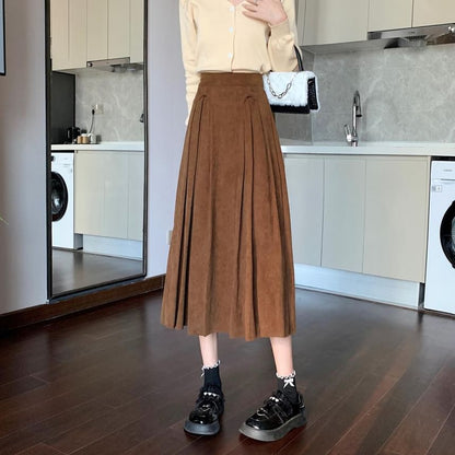 Accordion Pleated Midi Skirt - High Rise A-Line Solid