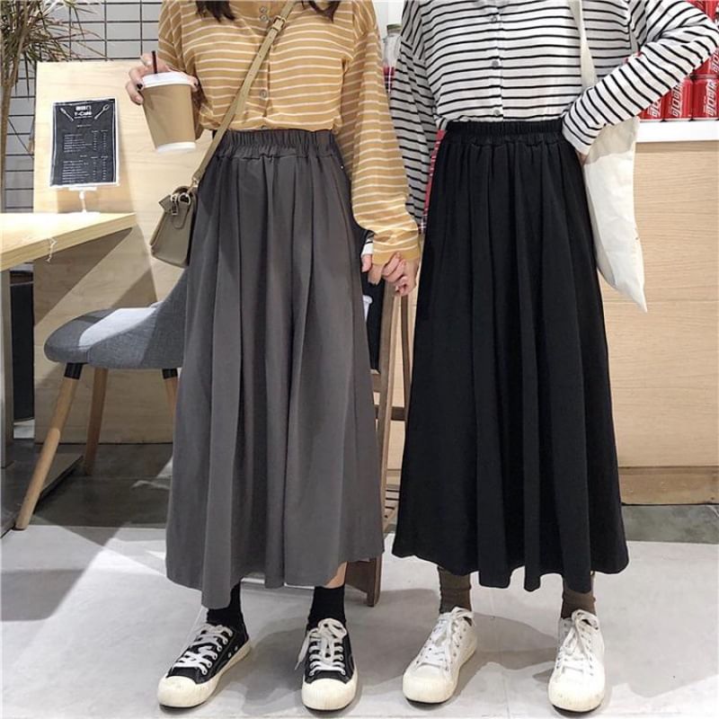 Pleated Maxi Skirt - High Rise A-Line with Accordion Folds
