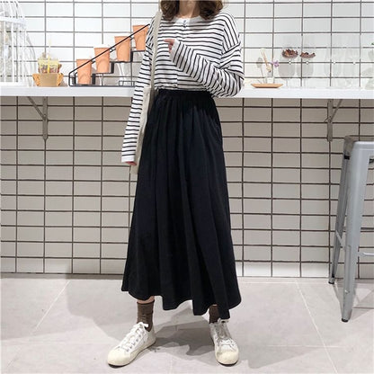 Pleated Maxi Skirt - High Rise A-Line with Accordion Folds