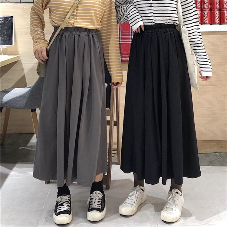 Pleated Maxi Skirt - High Rise A-Line with Accordion Folds