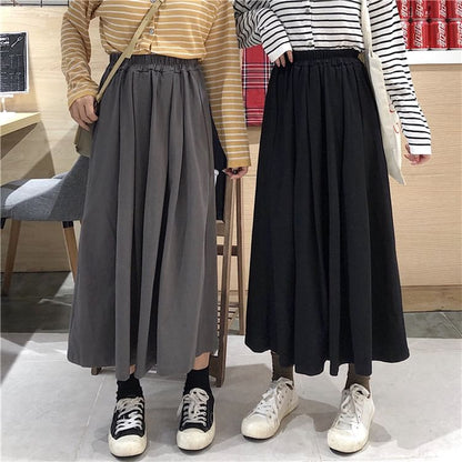 Pleated Maxi Skirt - High Rise A-Line with Accordion Folds