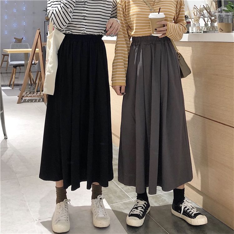 Pleated Maxi Skirt - High Rise A-Line with Accordion Folds