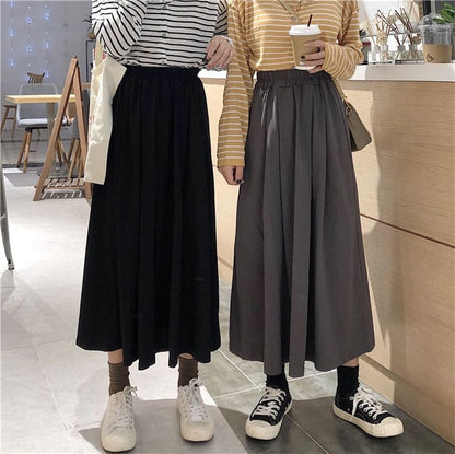 Pleated Maxi Skirt - High Rise A-Line with Accordion Folds