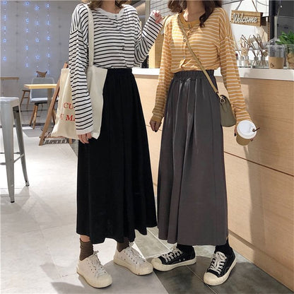 Pleated Maxi Skirt - High Rise A-Line with Accordion Folds