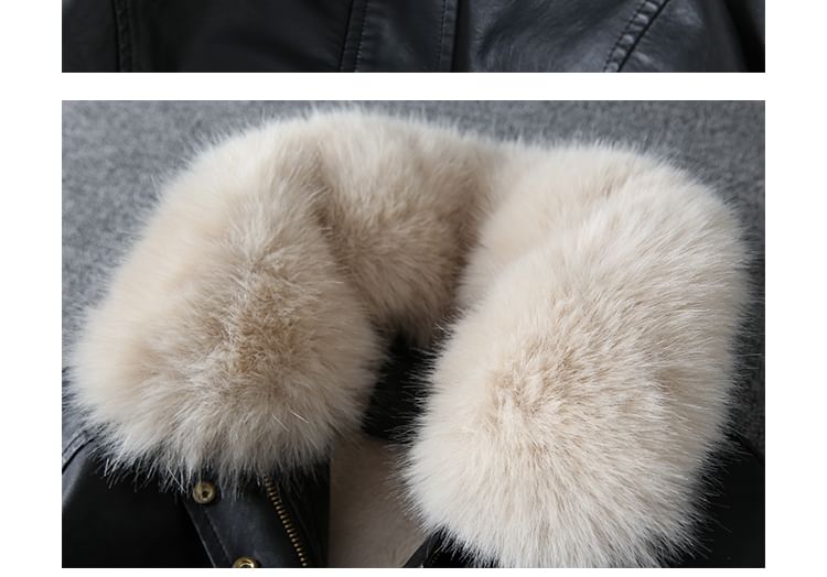 Faux Fur Faux Leather Zip-Up Jacket