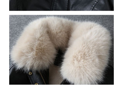 Faux Fur Faux Leather Zip-Up Jacket