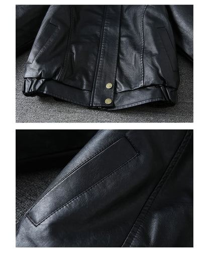 Faux Fur Faux Leather Zip-Up Jacket