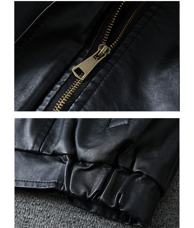 Faux Fur Faux Leather Zip-Up Jacket