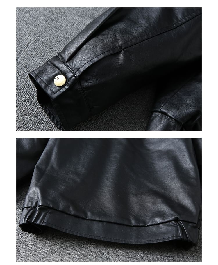 Faux Fur Faux Leather Zip-Up Jacket