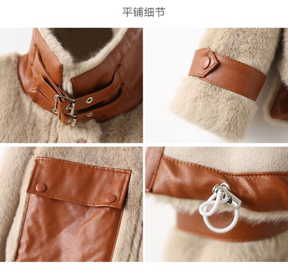 Collared Faux Fur Zip-Up Jacket
