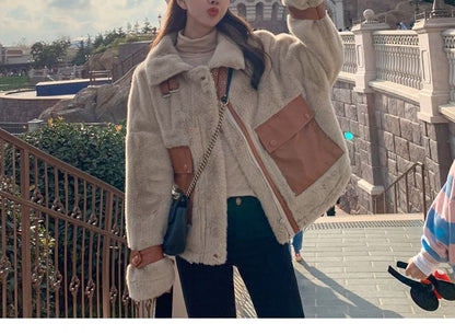 Collared Faux Fur Zip-Up Jacket