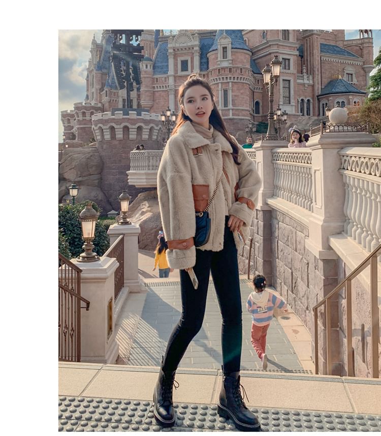 Collared Faux Fur Zip-Up Jacket