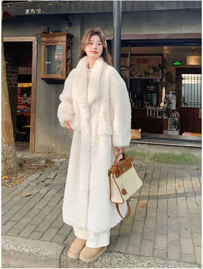 Faux Fur Plain Long Coat