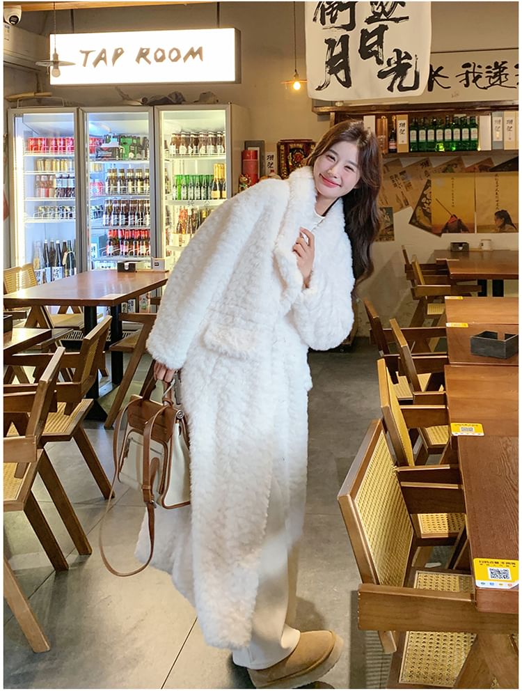 Faux Fur Plain Long Coat