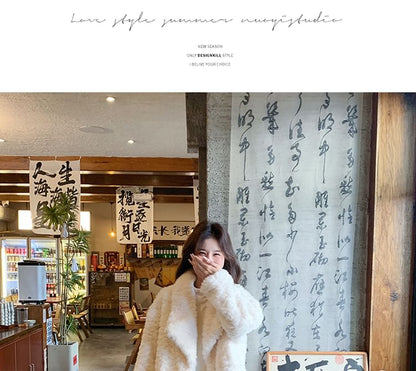 Faux Fur Plain Long Coat
