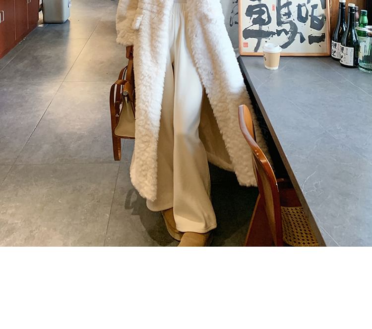 Faux Fur Plain Long Coat