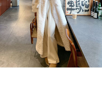 Faux Fur Plain Long Coat