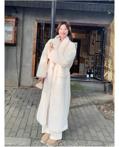 Faux Fur Plain Long Coat