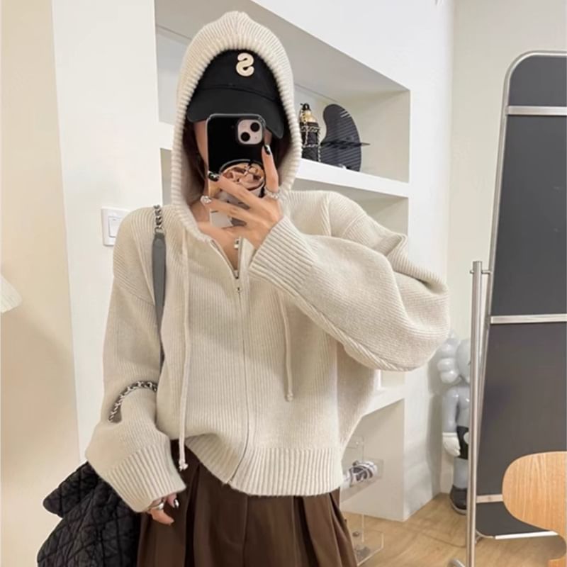 Long Sleeve Zip Hooded Cardigan