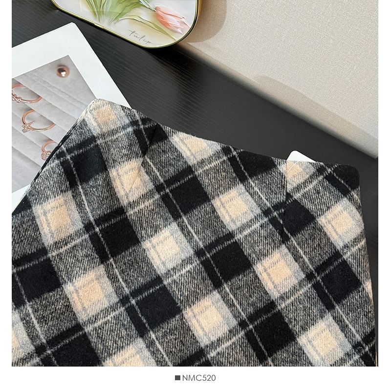 Checkered High-Waist Wool Mini Skirt