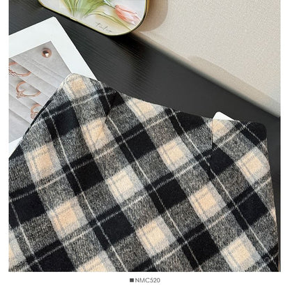 Checkered High-Waist Wool Mini Skirt