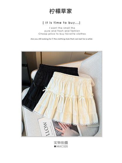 Layered Mini Skirt with Lace Trim - Tiered Design