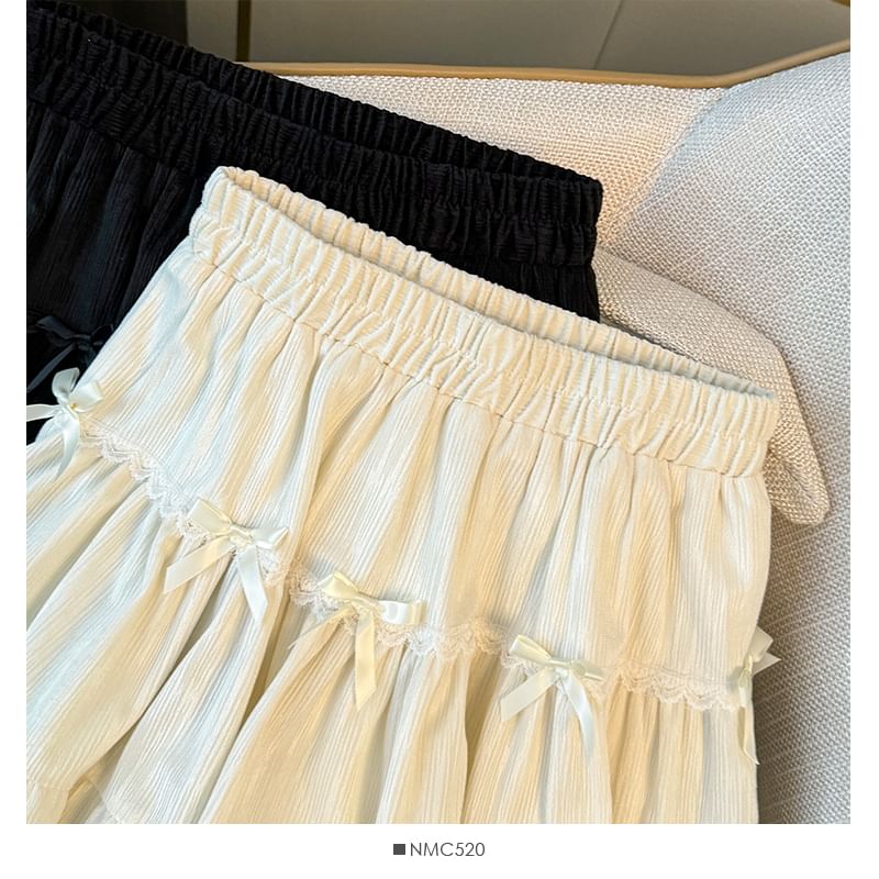 Layered Mini Skirt with Lace Trim - Tiered Design