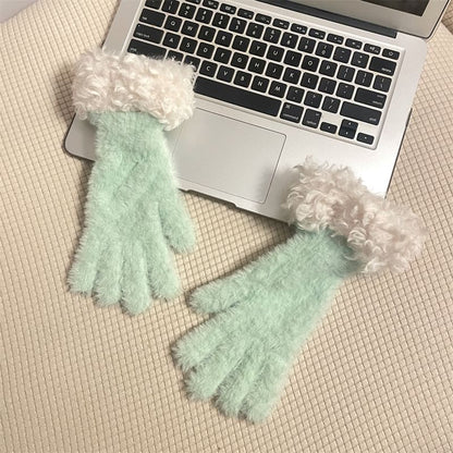 Two Tone Fluffy Trim Gloves