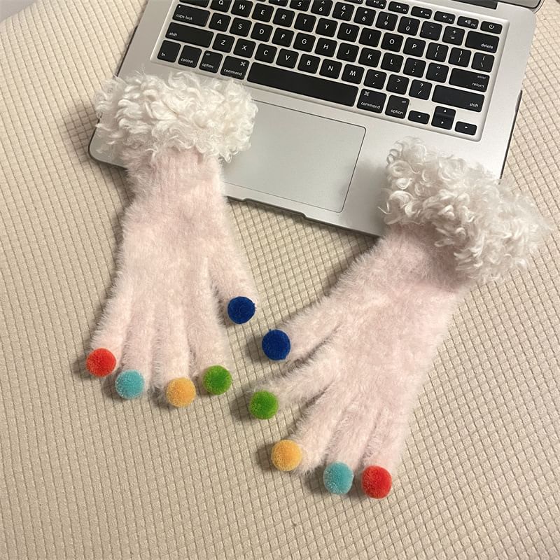 Two Tone Fluffy Trim Gloves