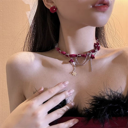 Flower Charm Velvet Choker