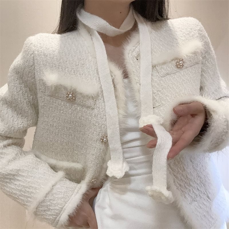 Flower Detail Knit Narrow Scarf