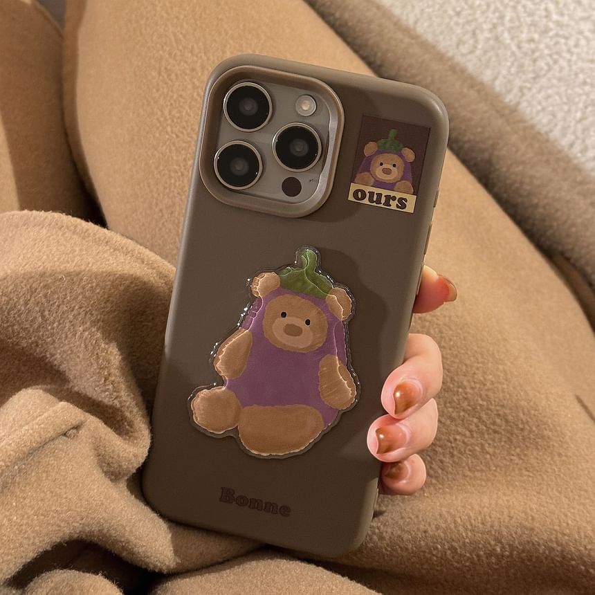 Bear Eggplant Phone Case / Pom Pom Bell Charm / Set