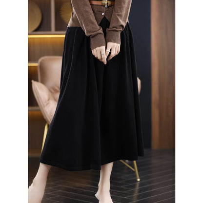 Stretch-Band Solid Midi Flared Skirt