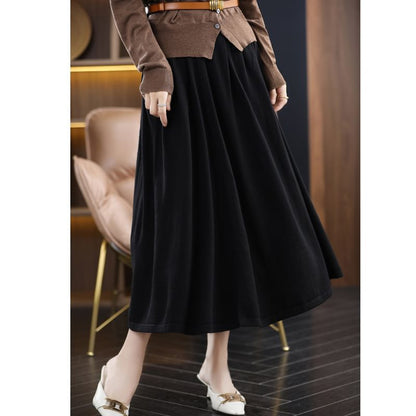 Stretch-Band Solid Midi Flared Skirt