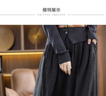 Stretch-Band Solid Midi Flared Skirt